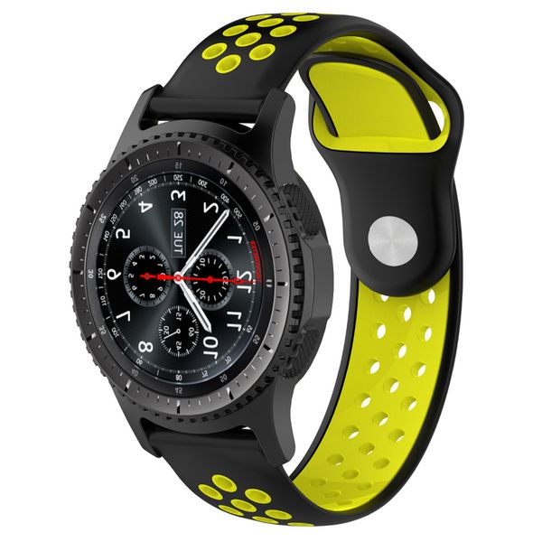 

woow silicone 22mm watchband for samsung gear s3 breathable sport replacement bracelet band strap for ticwatch 14 colors, Black;brown