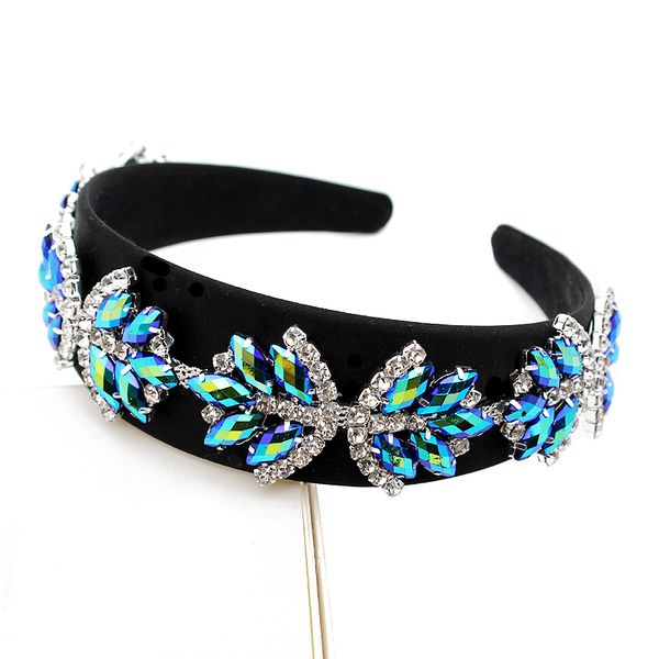 

40mm Width Baroque Fashion Luxury AB Blue And Green Crystal Headband Rhinestone Hairband For Women Elegant Hair Accessories