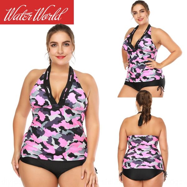 

2019 camouflage large swim size split two-piece suit swimsuit rivet bikini fat woman bikini, White;black