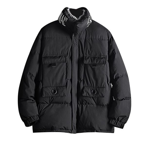 

men's winter pure color cotton thickening warm cotton clothing padded coat, Black