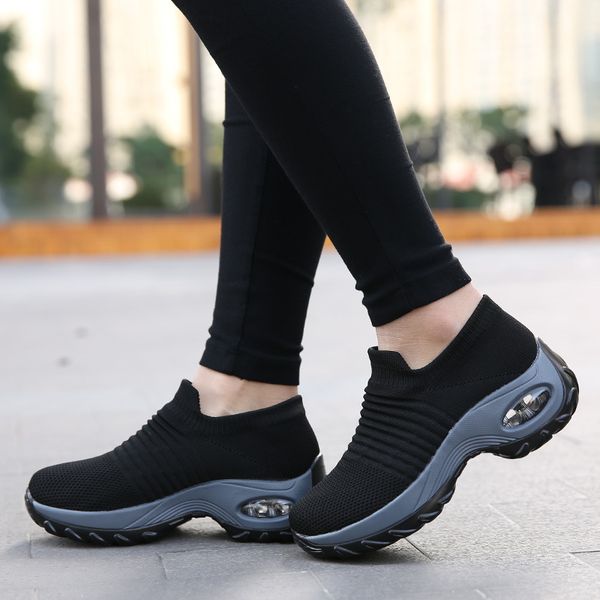 

spring fashion women casual shoes woman sneakers flats slip on platform sneakers ladies breathable mesh sock shoes, Black