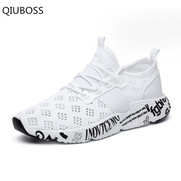 

qiuboss breathable and lightweight casual shoes men summer mesh walking shoes outdoor flats fashion lace up sneakers q228, Black
