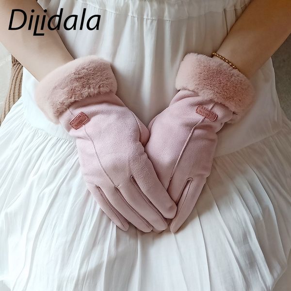 

dilidala winter women deer velvet warm gloves plus velvet bike driving warm gloves students cold touch screen cute, Blue;gray