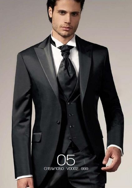 

classic design charcoal grey groom tuxedos peak lapel one button groomsmen mens wedding dress excellent man suits(jacket+pants+vest+tie) 367, Black;gray