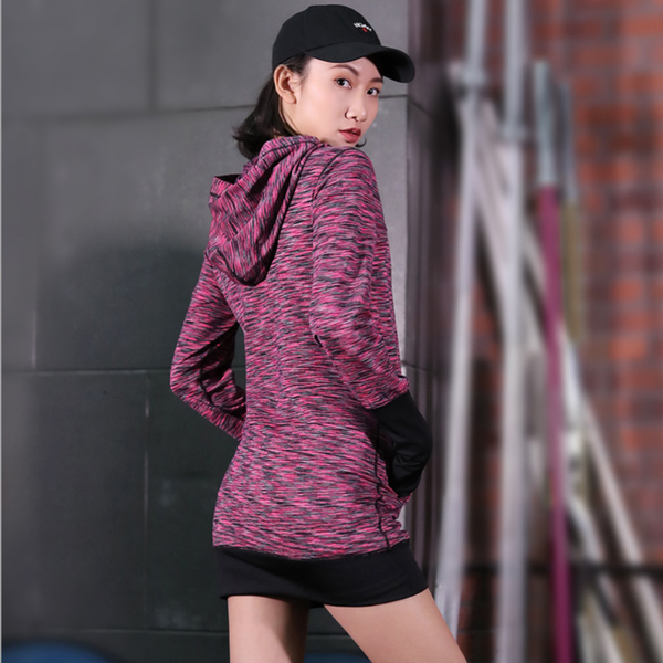 

u long style women running sports hoodies running yoga thumb hole fitness sports gym sportswear sweatshirt, Black;red