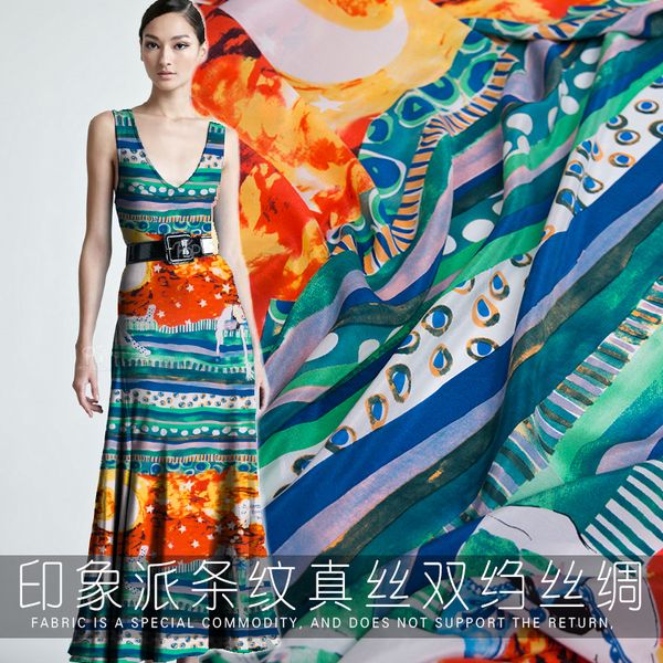 

19 spring summer new 114cm wide 17 momme 100% silk crepe de chine fabric for women dress canvas digital printed diy sewing sale, Black;white