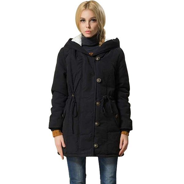

jaycosin autumn and winter solid color warm lamb hooded jacket drawstring long thick cotton jacket casual daily warm 2019 women, Black