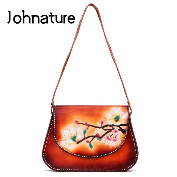 

johnature китайский стиль 2020 новый натуральная кожа женщин сумки плеча handmade carvings ретро дамы сумка