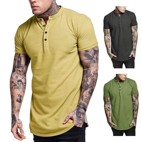 

mens solid summer tshirts short sleeve button crew neck fashion slim mens clothing, White;black