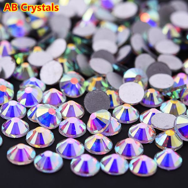 

2028 ss3-ss50 glass crystal ab non fix rhinestones crystal ab glass strass glitter rhinestones for nail art decoration, Silver;gold