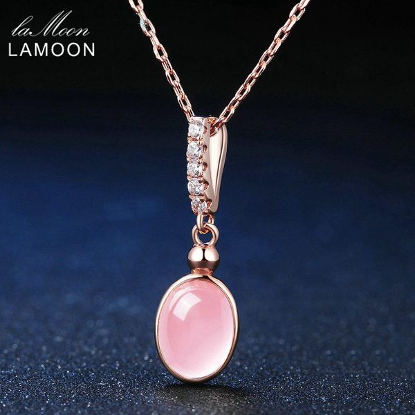 

lamoon 925 sterling silver necklace gemstone oval rose quartz pendant necklace 18k rose gold plated fine jewelry lmni009 v191203, Golden