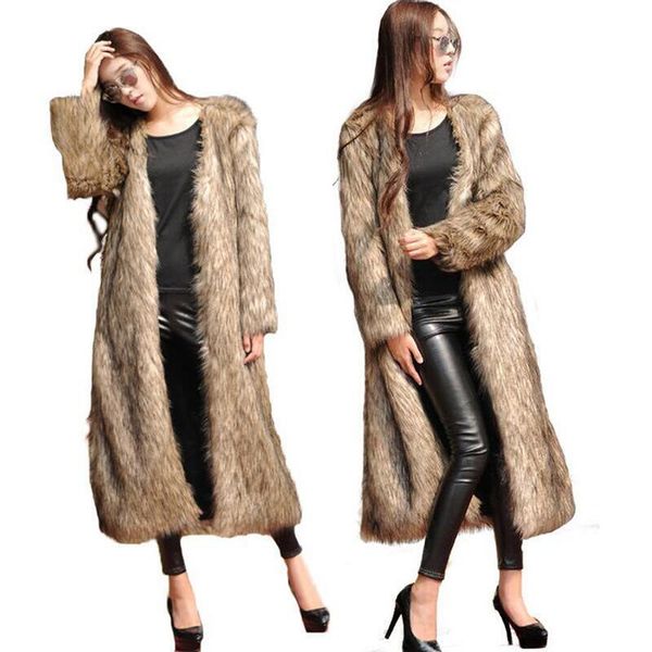 

womens winter coat faux fur solid colors coat fluffy fleece long sleeve furry coat casual asian size s-6xl, Black