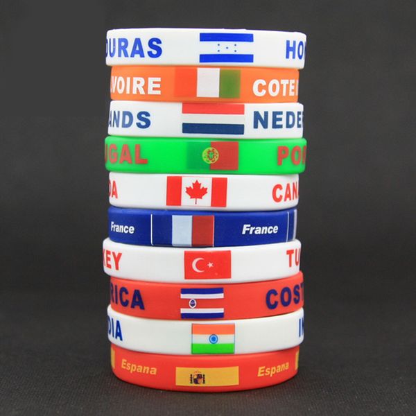 

1 pc silicone country world flag logo sport wristband football fans elastic wrist band id bracelet souvenir gift, Black;red