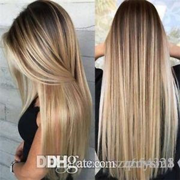 Sexy Womens Blonde Wig Ombre Long Brown Gold Straight Black