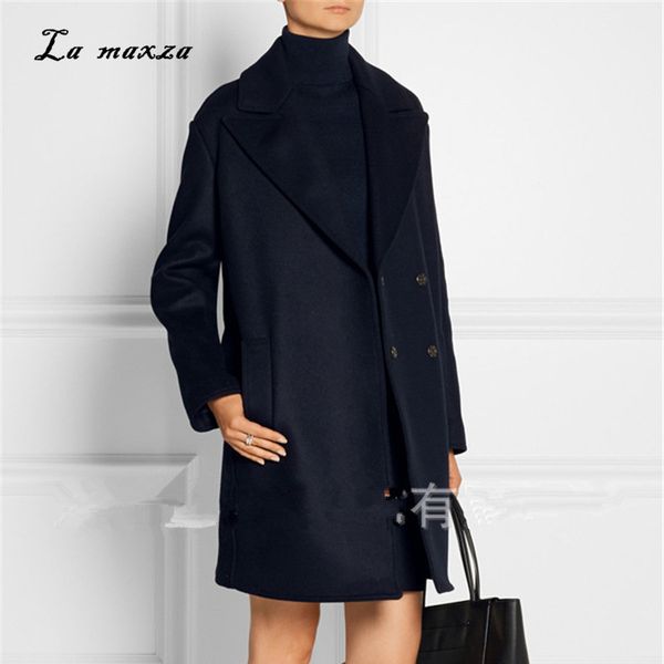 

winter women wool coat 2018 elegant warm long coat korean style fashion loose womens coats, Black