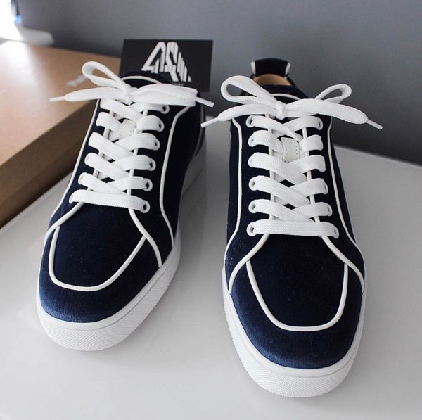 

velvet leather junior casual flats red bottom luxury new for men and women party designer sneakers lovers genuine leather walking eu35-47, Black