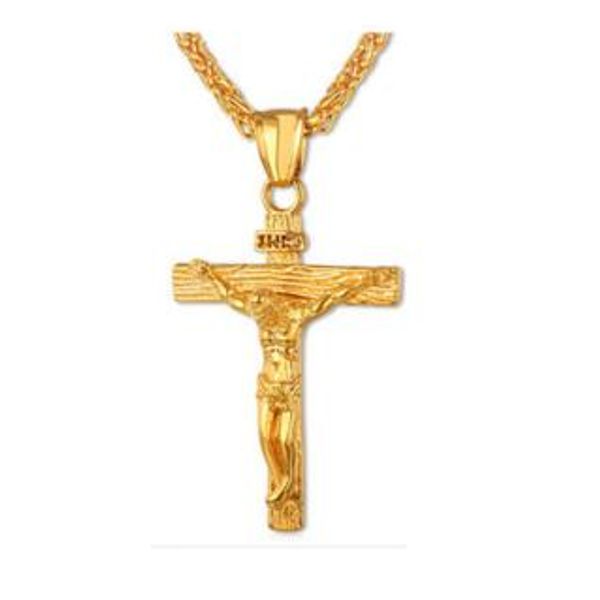 U7 Crucifixo Colar com Pingente de Cruz Pulseira Banhado a Ouro/Preto/Aço Inoxidável Joias Religiosas da Moda para Mulheres/Homens Faith Neckl WL932