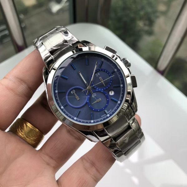 

aa3a class men leisure business six needle timing run second quartz watch luxury all steel watchband crystal mineral glass men watches, Slivery;brown