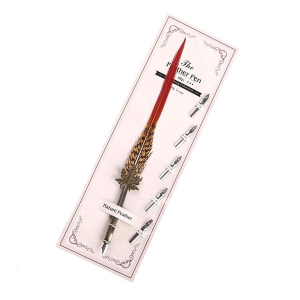 

vintage feather metal pen nibbed dip writing ink quill pens set for school stationery gifts art supplies h7ec