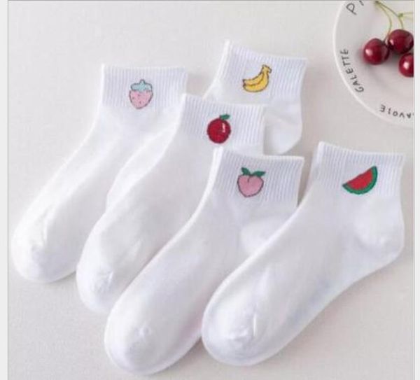 

women's white cotton socks fashion leisure women's socks pure fruit patterns boat socks, Black