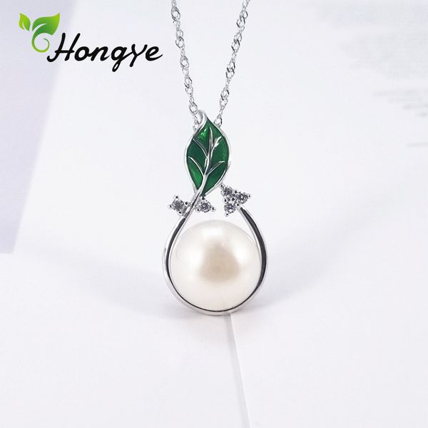 

2019 new silver color green leaf pendant necklaces for women collars fashion jewelry collarbone real pearl necklace wholesale