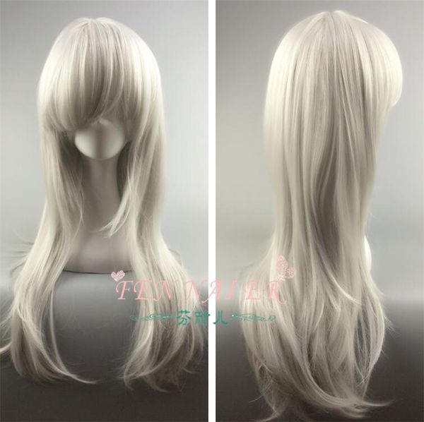 

anonymous anna high-end rose net anime wig silver white 65cm long straight hair special offer a2022, Black