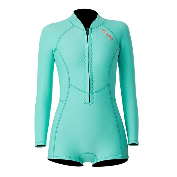 

women shorty wetsuit front zip long sleeve diving swimwear uv protection rash guard