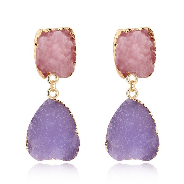 

new irregular druzy drusy earrings gold plated gemetry faux natural stone resin earrings for women jewelry, Silver