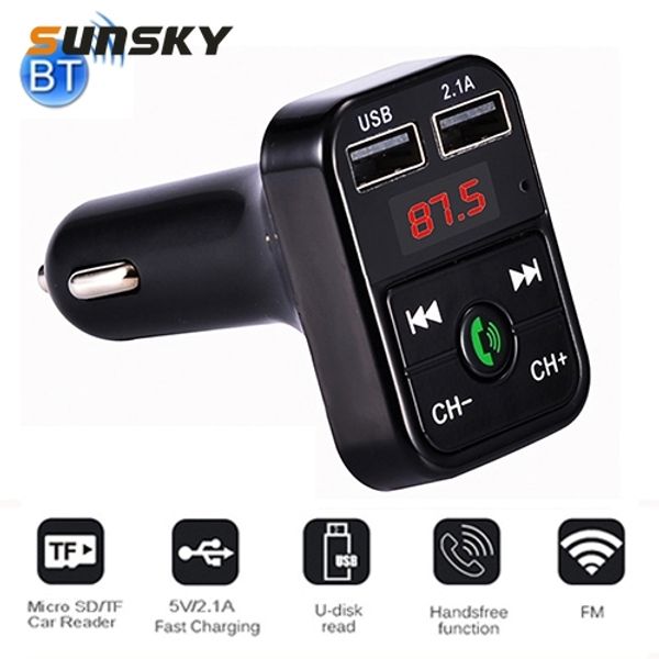 

car bluetooth fm transmitter b2 dual usb charging mp3 music player car kit modulator support hands-call & tf card & u disk