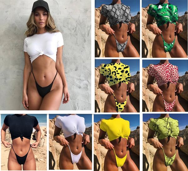 

summer selling bikini tie a knot fission swimsuit half sleeve bathing suit swimwear ms swimsuit