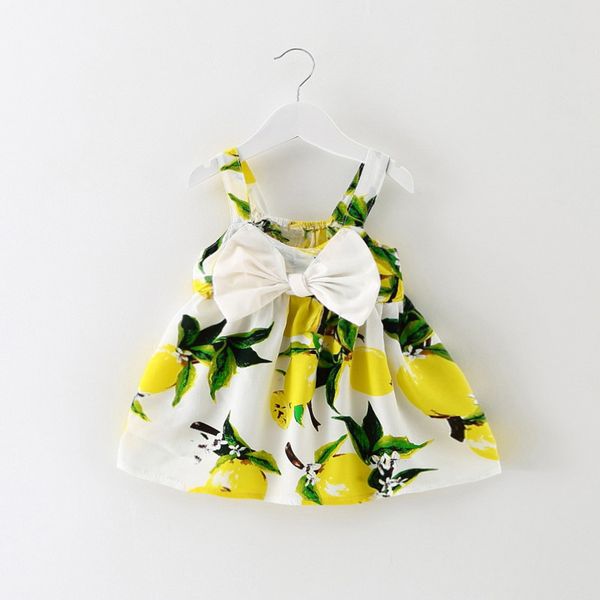 

newborn baby clothes sleeveless lemon print bow dress 2018 summer girls casual baby clothing cool cotton party dresses toddlers, Red;yellow