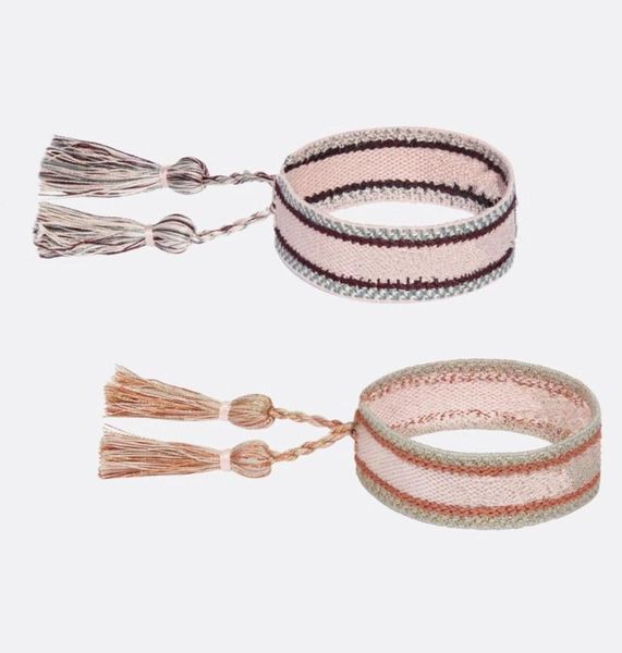 

brand fabric bracelet for women d cotton jewelry letter signature embroidery bracelet woven bangle tassel lace-up, Golden;silver