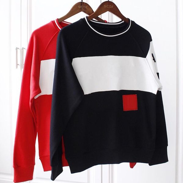 

18ss luxury winter europe paris embroidery contrast patchwork hoodies fashion men clothes o-neck pullover sweatshirt women jumpers, Black