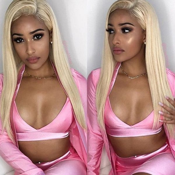 

60 blonde full lace wig human hair for white women pre plucked ilky traight gluele platinum blonde lace front wig with baby hair