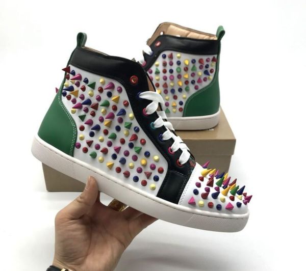 

version big size eur47 spike red bottom fashion designer shoes high cut spike sedue calf sneaker luxury party wedding shoes casual shoes, Black