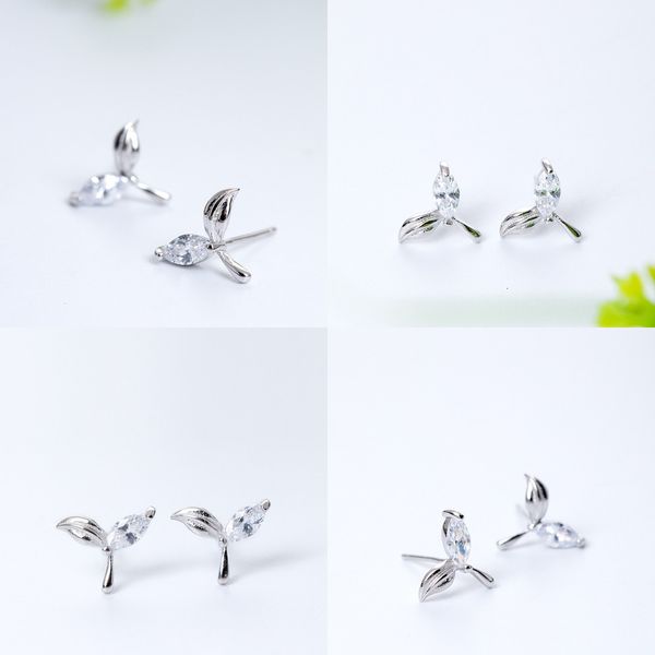 

925 s silver bud leaf ear nail woman with zirconium shi shuye earring personality student cold wind earrings cichten boo earrings, Golden