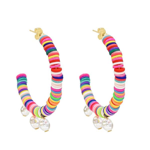

bohemian simple plain colorful alloy pearl hoop earrings fashion big circle hoops statement earrings for women party jewelry, Golden;silver