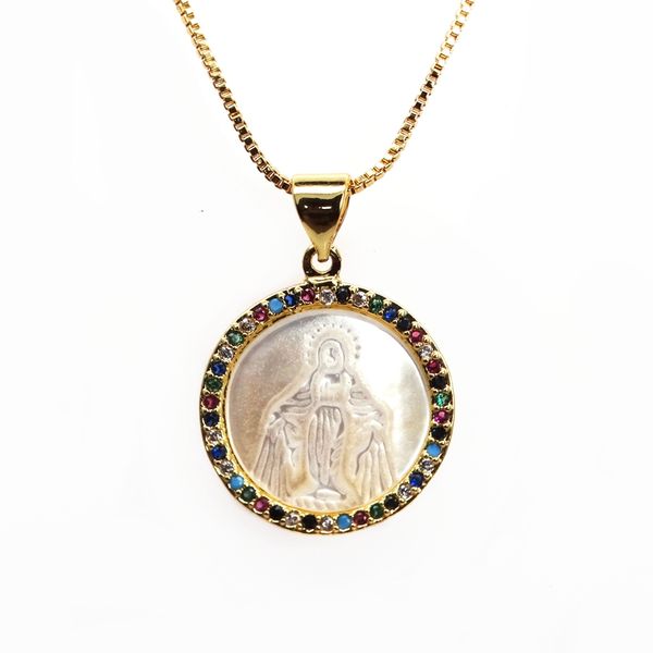 

religious necklace designs pendant necklace mirco pave mix colour zircon pendant seashell pendant with chain necklace charm jewelry, Silver