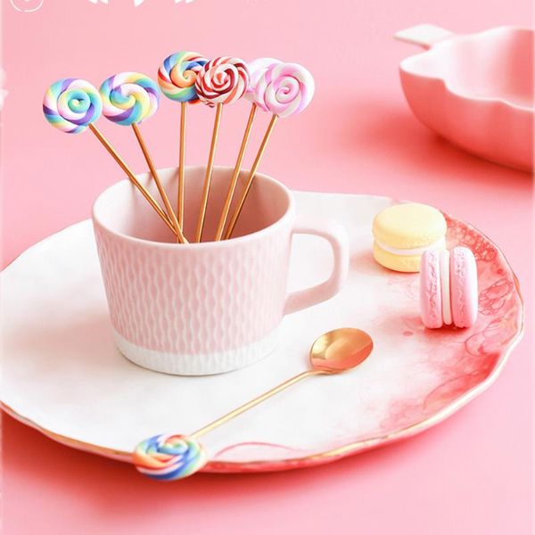 

4pcs cute stainless steel spoon/fork metal handle ice cream fruit coffee stirring spoons teaspoon dessert cake honey tableware