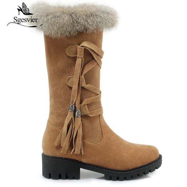 

sgesvier плюс размер 34-43 добавить fur теплые зимы сапоги женская обувь zipper fringe коренастый пятки средние теленок сапоги обувь женщина, Black