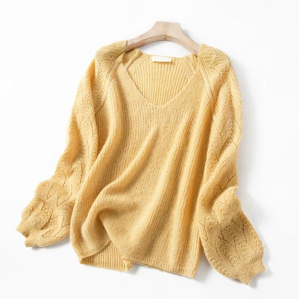 

women sweater hollow v-neck mohair early spring new tri-color pullover, White;black