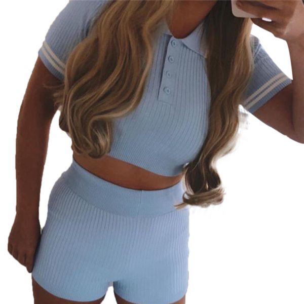 

two piece dress fashion womens 2piece set solid color exposed navel elastic waist shorts 2pcs short sleeve sportwear suit, White