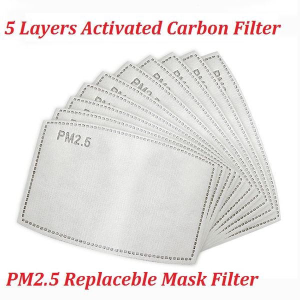 

PM2. 5 Face Mask Filter 5 слоев активированный угольный фильтр N95 Anti Haze Mouth Masks сменные фильтры для активации угольных масок фильтры