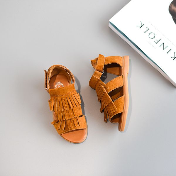 

children shoes 2019 summer baby girls sandals short ankle gladiator sandals girls tassel shoes kids heels real genuine leather t200703, Black;red