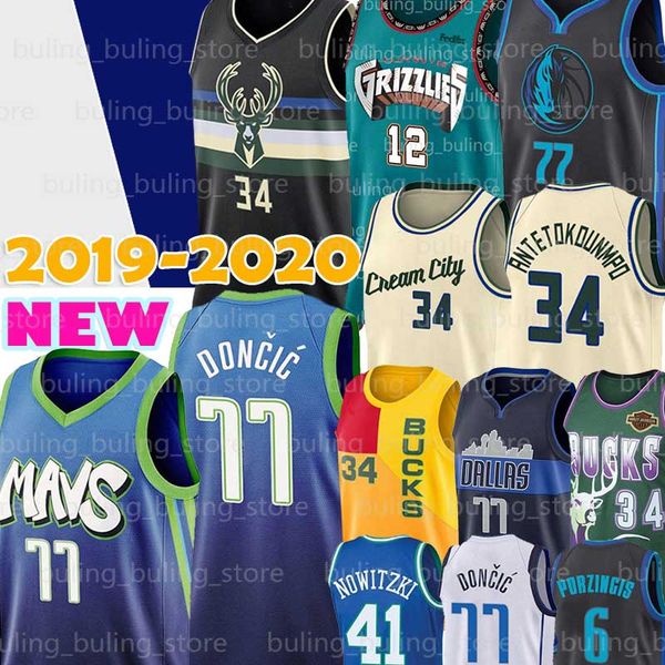 

giannis 34 antetokounmpo jersey bucks luka milwaukee 77 doncic dirk 41 nowitzki kristaps 6 porzingis ray 34 allen basketball jerseys, Black;blue