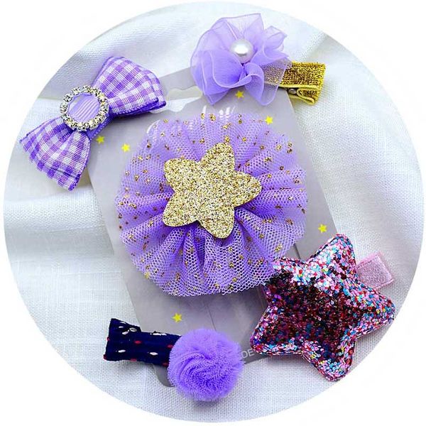 

5pcs/set baby girls bow hairpins hair clip for girls barrettes flower headdress children princess headwear, Slivery;white