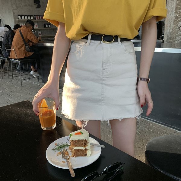 

huang bo apron apron ] anti-light high waist elastic a- character skirt women's 2020 season hip-covered skirt q1745, Blue