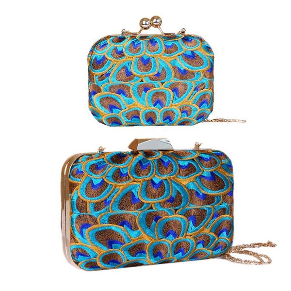 

women crossbody shoulder bag ethnic embroidery peacock feather handbag metal chain strap evening clutch purse messenger bag 2020