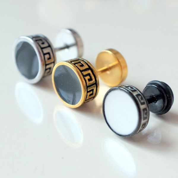 

euroamerican retro drop oil ear studs stainless steel earrings for men and women, Golden;silver