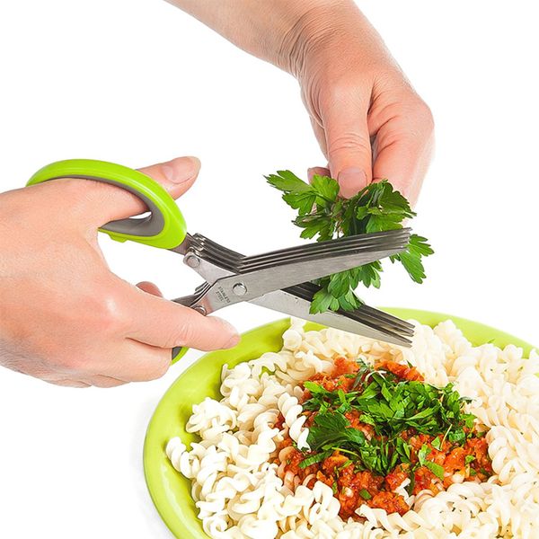 

экологически чистые многоцелевые из нержавеющей стали херб ножницы с 5 лезвия для кухни растительные ножницы chopper с чистящей щеткой